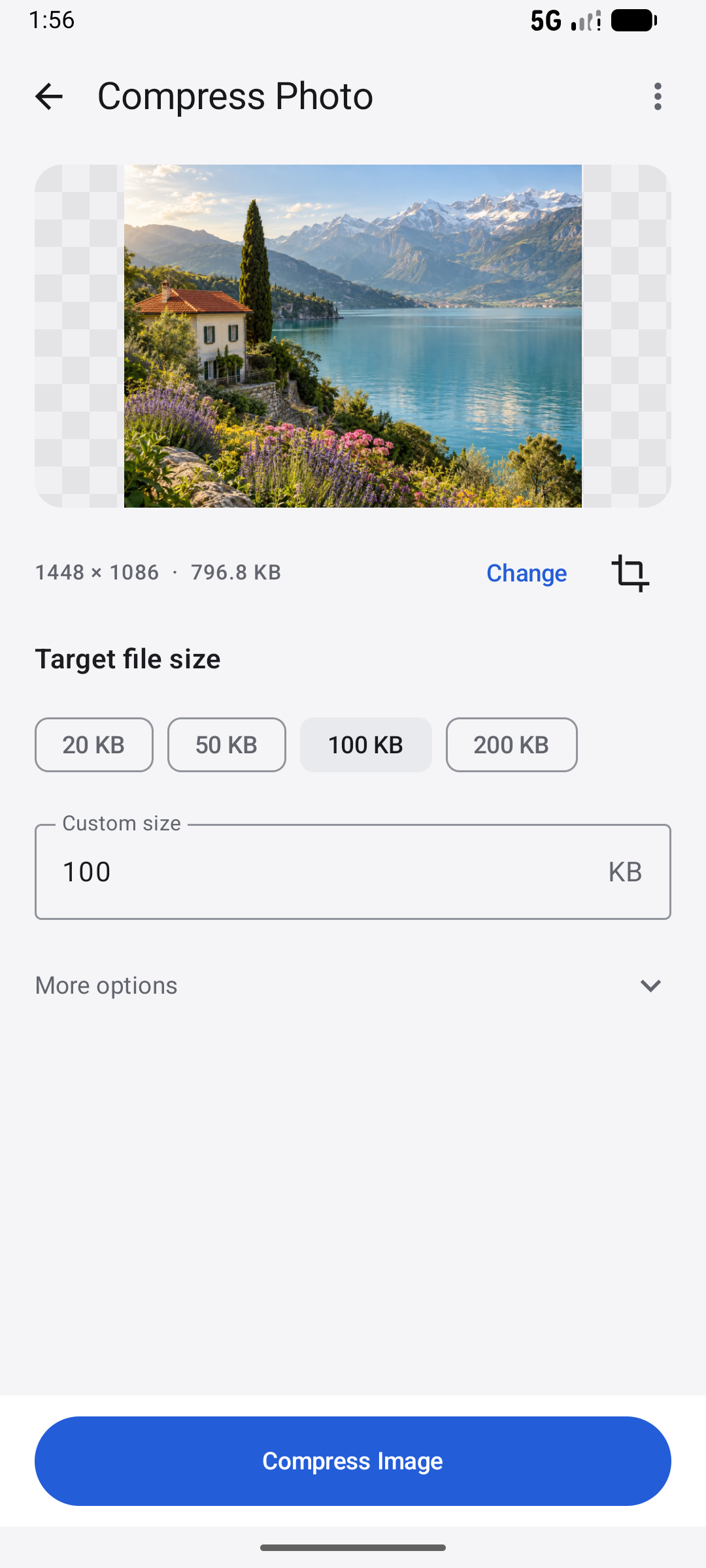 Actual app screen with a generated sample photo. Your results will depend on your image.